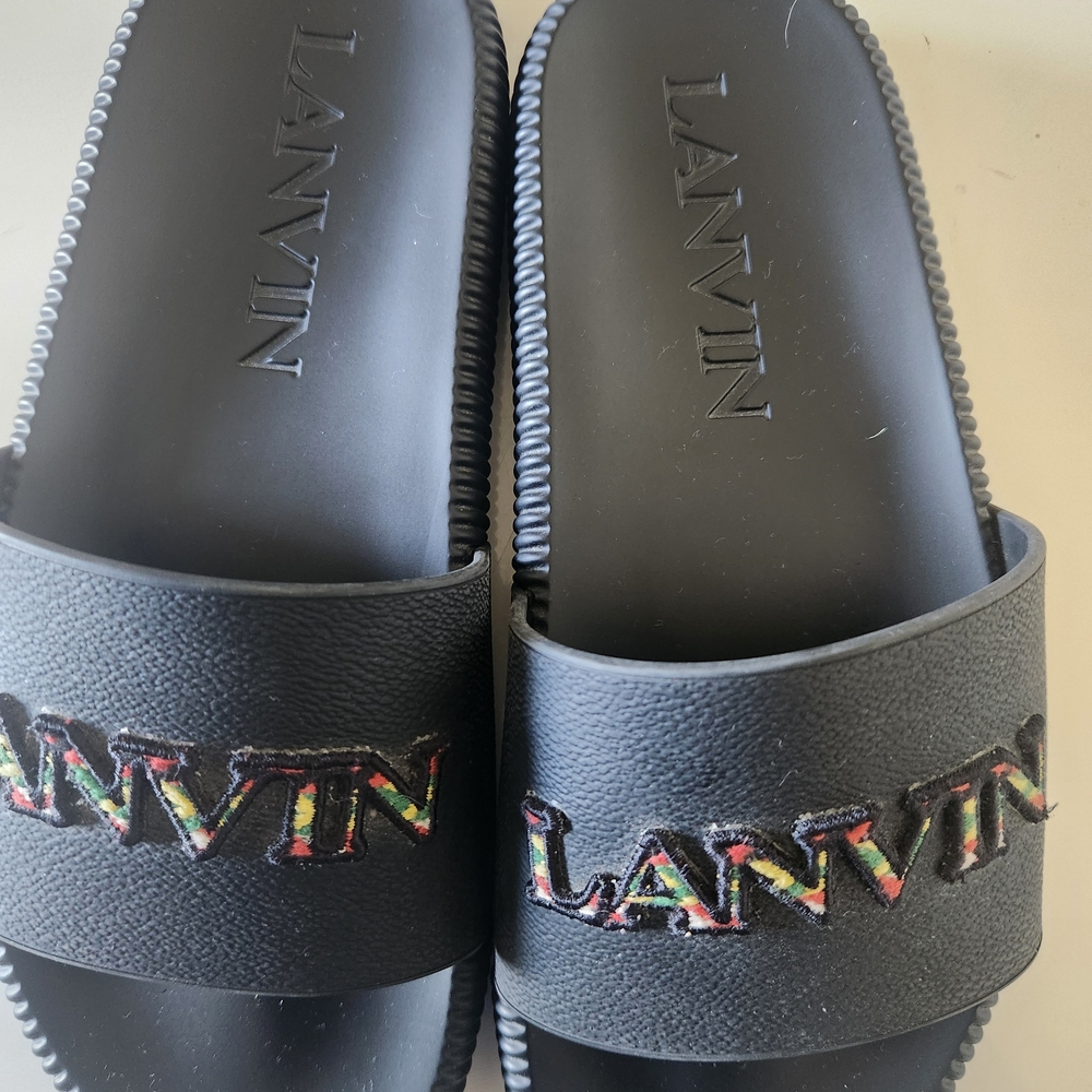 Lanvin Black Slides with Multicolor Logo
